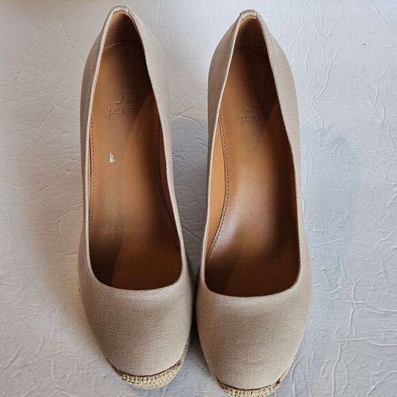 J Crew Factory Canvas Espadrille Wedge Heels Women's 9.5 Neutral Casual Summer - Picture 2 of 11